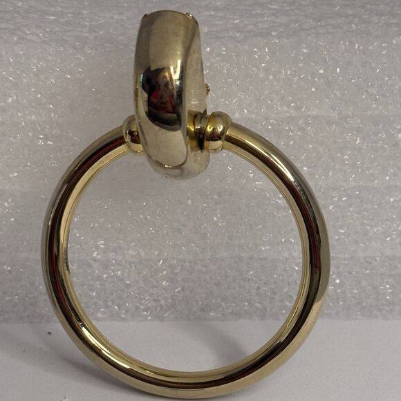 Vintage Gold Tone Dangle Hoop Clip On Earrings, Door Knocker, 80s Estate - Picture 2 of 5